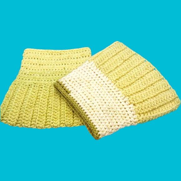 HANDMADE Boot Cuffs Olive Green Ombre Mismatched Crocheted Wide Calf Leg Warmers - Picture 1 of 8